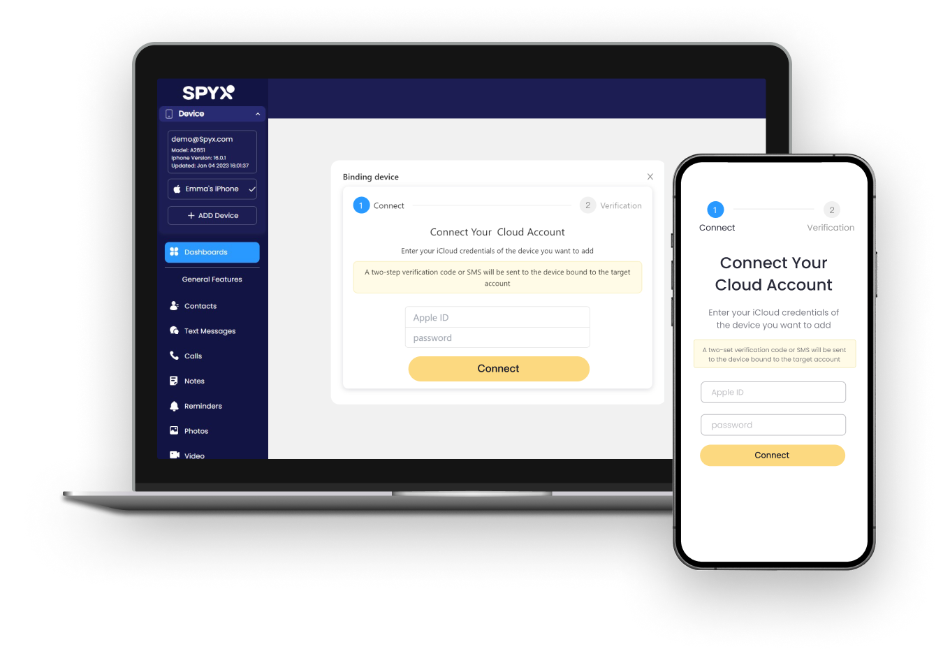 After logging into your spyx account, select the appropriate method to bind to the target device.