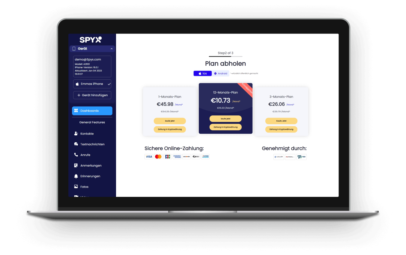 After logging into your spyx account, select the appropriate method to bind to the target device.
