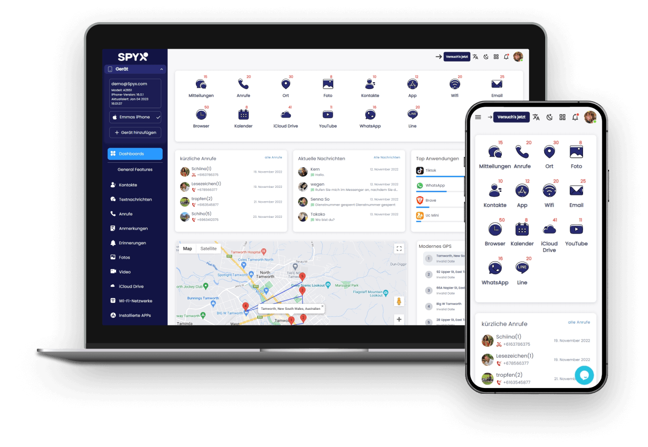 The data of the target mobile phone can be monitored in real time in the spyx control panel.