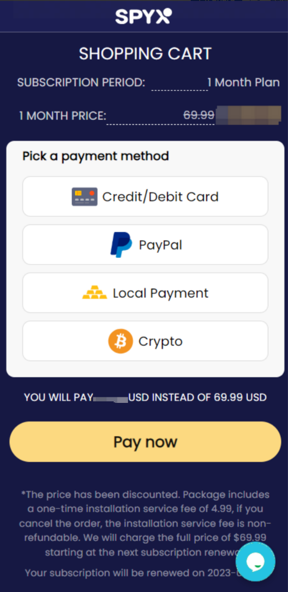 Finish the payment
